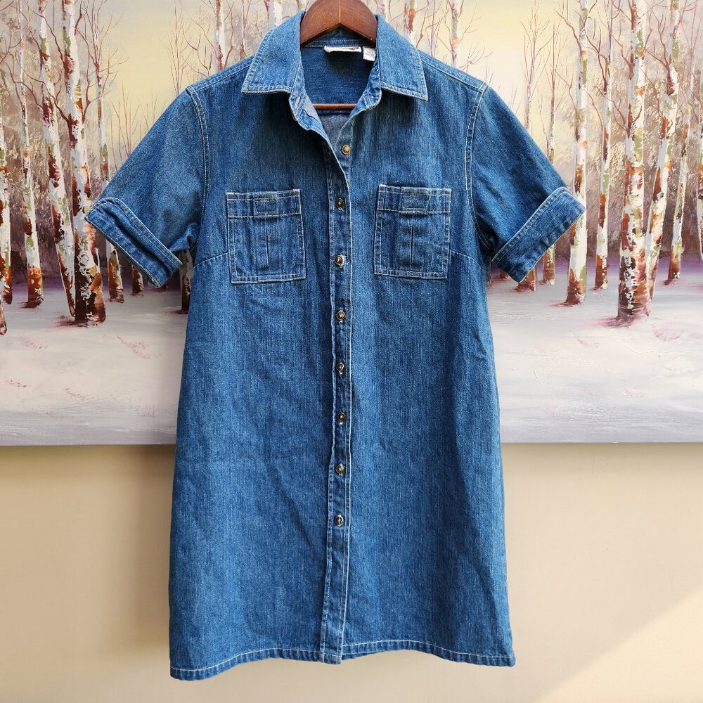 Vintage Blue Denim Mini Shirt Dress